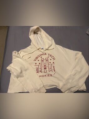 Virginia Tech Hokies Cream Graphic cropped Hoodie. Hoodie was cut to be cropped.